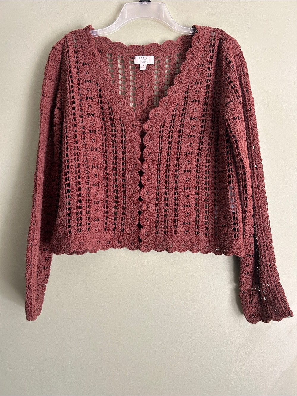 Sabine Paris Brown Crochet Button-Front Cardigan Size S